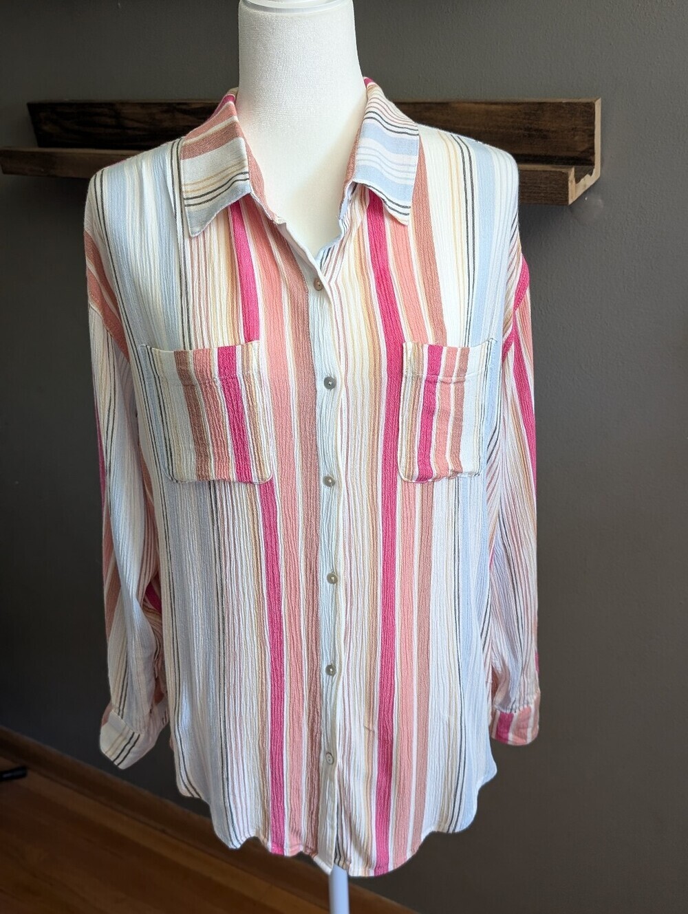 Coastal Granddaughter Popsicle Striped Rainbow Oversized Button Down Shirt XS/S
